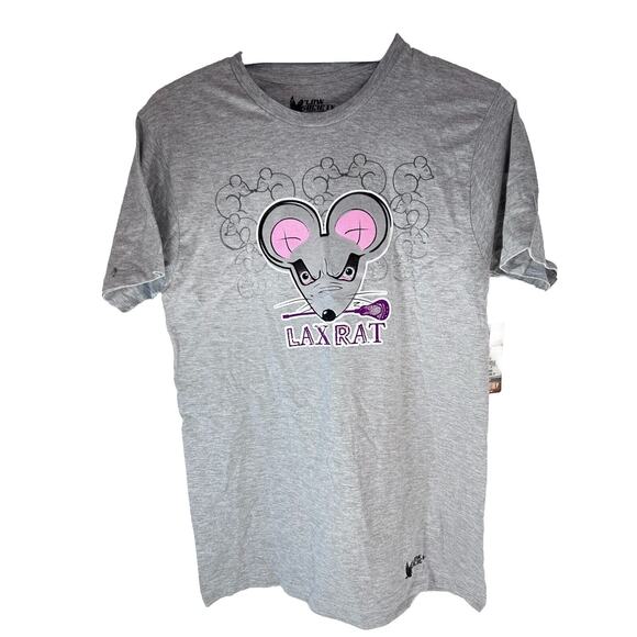 Flow Society Lacrosse LAX Rat T Shirt Mens Unisex Small NWT Gray Fuzzy - Picture 2 of 5